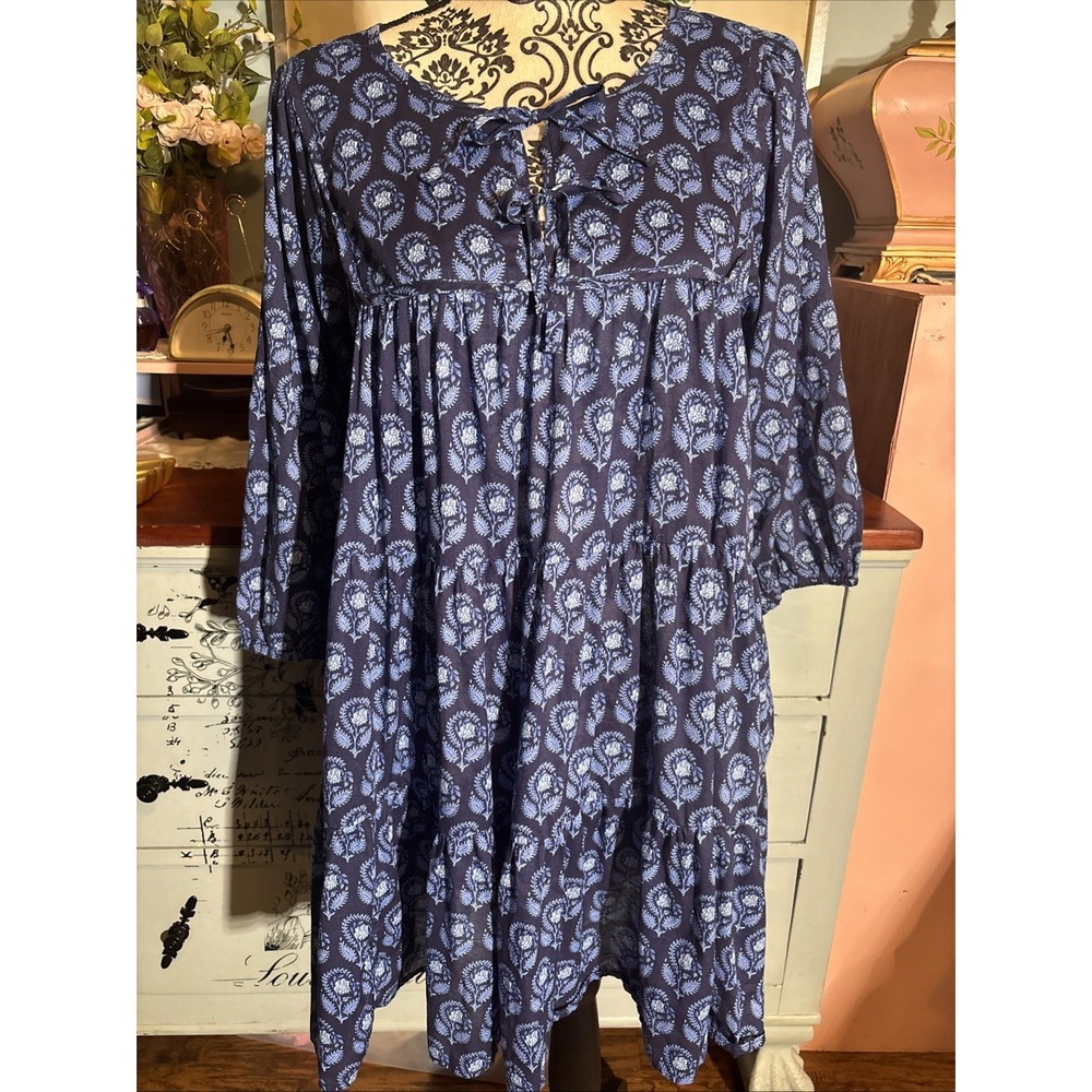 J. Crew  Reimagined cotton voile mini dress cover up in navy bouquet. Sz Small